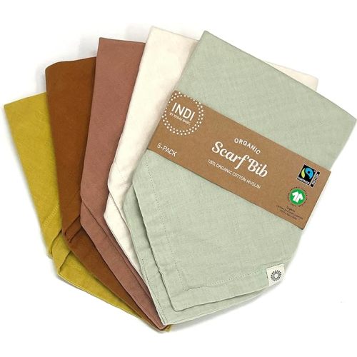 Kishu Baby Indi GOTS Organic Muslin Baby Bandana Bibs Set, 4-Way Reversible Drool Bib Set - Terra Set