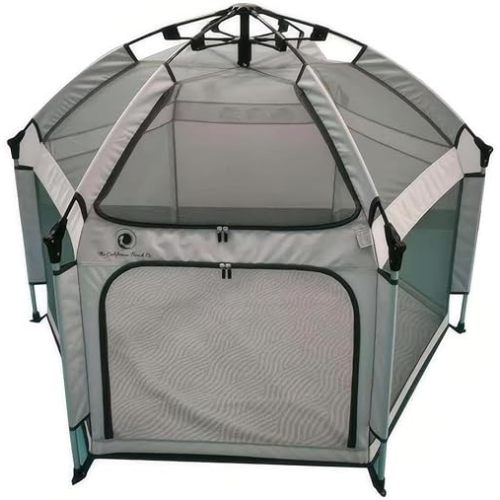 The Pop' N GO Luxe Playpen Comfort Bundle with playmat and mat Cover-Baby Beach Tent, Foldable, Portable W/Canopy, Travel Bag, & Mosquito Net - Pop Up Pack and Play Tent (Light Grey)