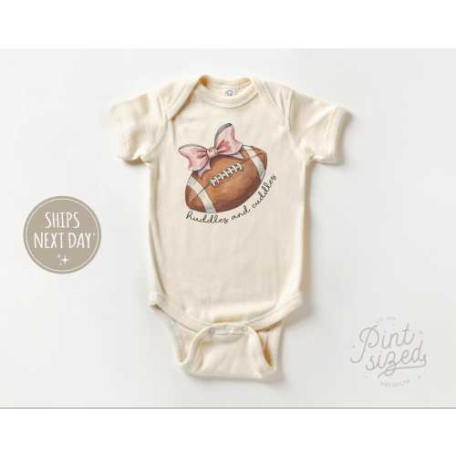 Baby Girl Football Onesie® Huddles & Cuddles Football Baby Long Sleeve Natural Onesie® - Cute Fall Natural Bodysuit
