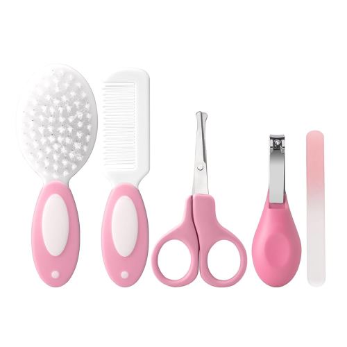 Baby Grooming Kit,Baby Health Care Kit,Baby Brush Soft Bristles 5 pcs Baby Nail Kit Nursery Care Kit Baby Hair Brush Hair Comb Nail Kit Safety Cutter Nail Clipper Set Pink