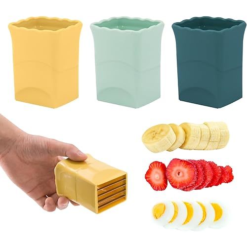 3PCS Strawberry Slicer: Fruit Slicer Cup, Strawberries Cutter Cup, Speed Cutter for Banana Grape Egg, Kitchen Portable Slicing Tool