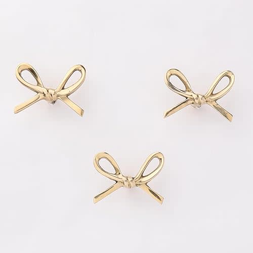 Indian Shelf 3 Brass Gold Decorative Bow Wall Hooks Nursery Kids Tie Coat Rack Wall Mount Vintage Coat Hooks for Hanging Coats, Tie, Towels, Bags, Purse & More