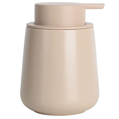 BosilunLife Hand Soap Dispenser - Ceramic Dish Soap Dispenser for Bathroom 12ounce Refillable Liquid Hand Wash Dispenser for Essential Oil, Lotion Soap, Khaki