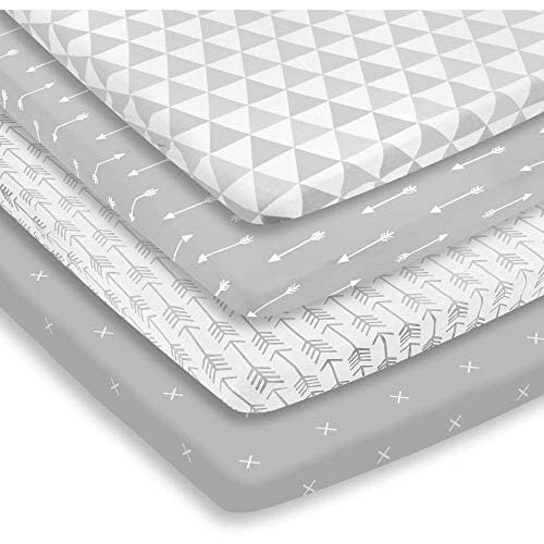 Pack n Play Sheets – Pack and Play Sheets 4 Pack – 100% Super Soft Jersey Knit Cotton Playard Mattress Sheets – Portable Playpen Sheet – Fitted Play Yard Mini Crib Sheets For Boy & Girl (24 x 38 x 5)