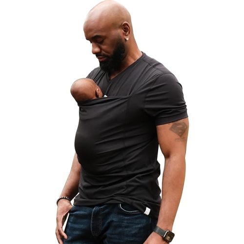 Lalabu The Dad Shirt | Hands-Free Baby Carrier for Dad with Kangaroo Pouch | Engineered for Bonding, Safety, & Comfort for Newborns Up to 15 Lbs. | CPSC Compliant - Black - Medium
