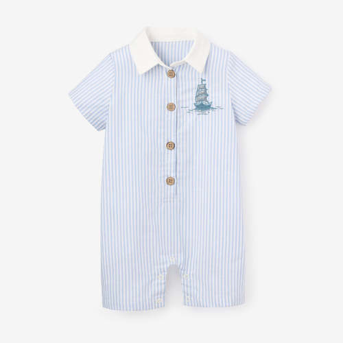 Boat Embroidered Oxford Stripe Shortall BLUE / 3-6M