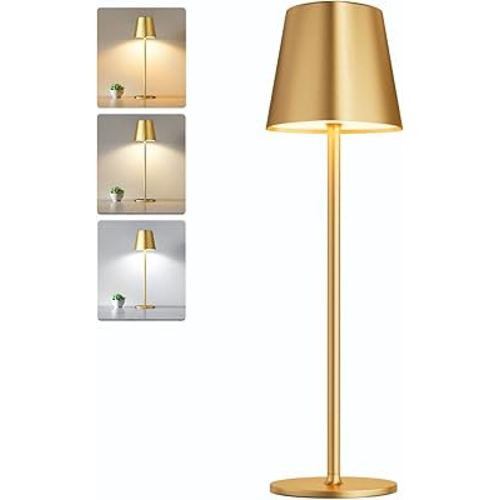 Kakanuo Cordless Table Lamp, Battery Operated Lamp, Portable LED Desk Lamp, Wireless Rechargeable Lamp, 3 Color Stepless Small Table Lamp for Restaurant, Bar, Party, Camping and Bedroom - Gold