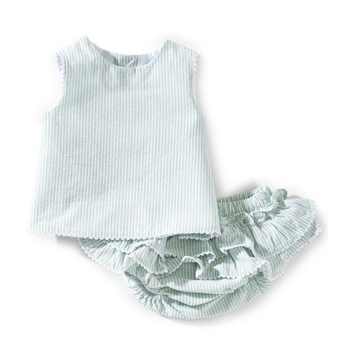 Edgehill Collection Baby Girls Woven Seersucker Stripe Top & Ruffle Diaper Set