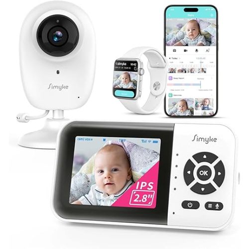 Smart Video Baby Monitor with Camera and Audio,Dual Mode,WiFi On/Off Switch,2.8inch Display,App,1080p Camera,1500ft Long Range,Night Vision,2-Way Talk,AI Baby Growth Album Function