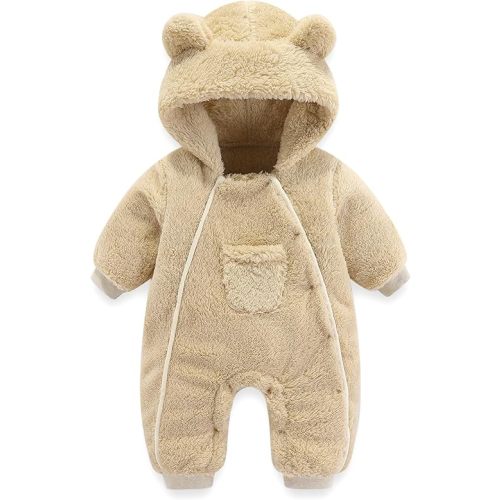 Newborn Baby Bear Outfit Suit Girls Boys Fleece Jumpsuit Romper Hooded Coat Winter Clothes Outwear Snowsuit