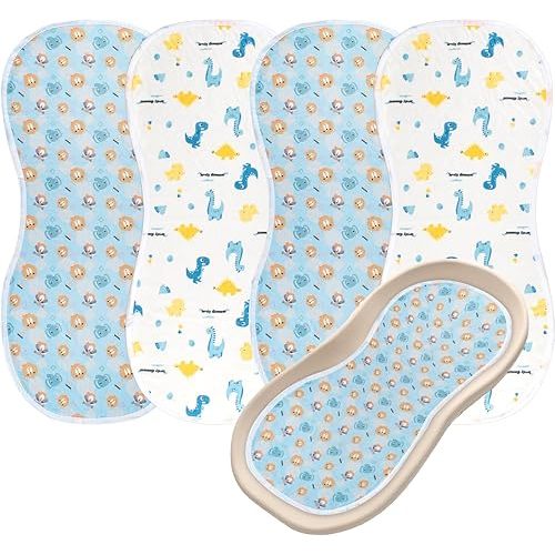 4 Packs Peanut Changing Pad Cover, 4-Layer Thickened Changing Pad Liner Waterproof Absorbent Non-Slip Reusable, Fits in Peanut Shaped Changing Pads