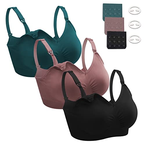 Nursing Bras for Breastfeeding 3 Pack Seamless Maternity Bras Pregnancy Sleep Bralette with Extra Bra Extenders and Clips