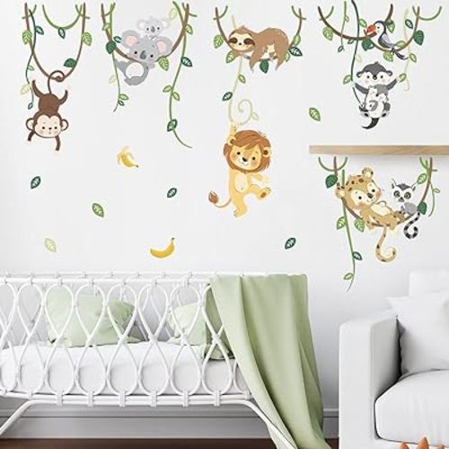 decalmile Jungle Animals Safari Wall Decals Lion Monkey Koala Wall Stickers Baby Nursery Kids Room Toddler Room Wall Decor