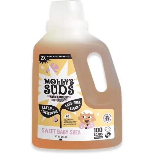 Molly's Suds Baby Liquid Laundry Detergent | Removes Formula, Poop & Spit-Up Stains | Extra Gentle on Newborn Skin (Sweet Baby Shea, 100 Loads)