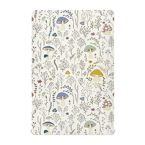 KICPOAY Fitted Crib Sheets Wild Plants Mushroom Stretchy Portable Playard Sheets for Baby Toddler, Breathable Soft Mini Crib Mattress 39 x 27 in for Boys and Girls