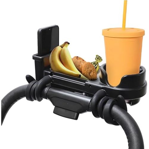 Universal Stroller Snack Tray with Cup & Phone Holder, Stroller Cup Holder Attachment with Baby Tissue Holder Easy to Attach to All Strollers,Convenient Accessories for Snacks and Drinks