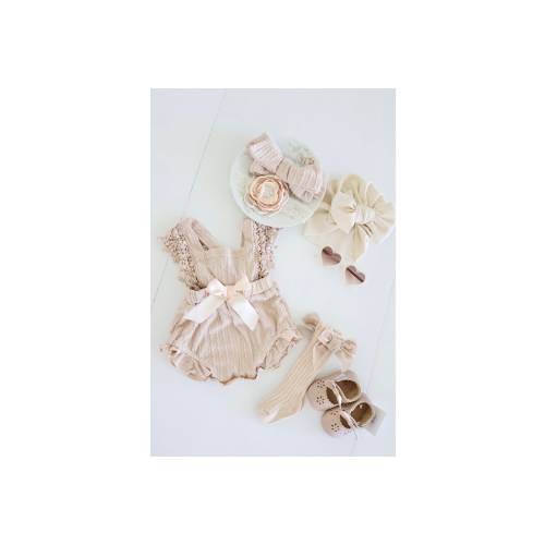 Baby Girl Boho Lace Romper, Easter Spring Summer Outfit, Neutral Baby Romper Girl Outfit, 1st Birthday Cream Tan Buff Romper