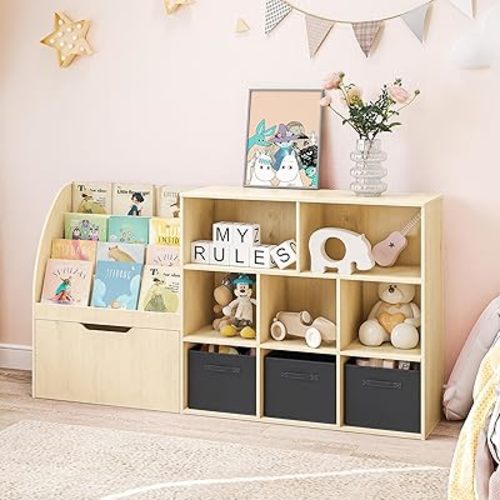 Toy Storage Organizer, Kids Book Shelf and Toy Organizer, Toy Organizers and Storage with Movable Drawers, Playroom Organization and Storage Kids Bookshelf Toy Shelf with 5 Cubbies