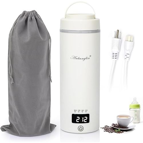 Portable Bottle Warmer for Travel,Needs to Be Plugged In to Boil(Non-Rechargeable)17 Oz Milk Warmer,4 Temperature Control & Auto Shut-Off, Fast Boil Hot Water Warmer,Perfect for Travel&Hotel Use,White