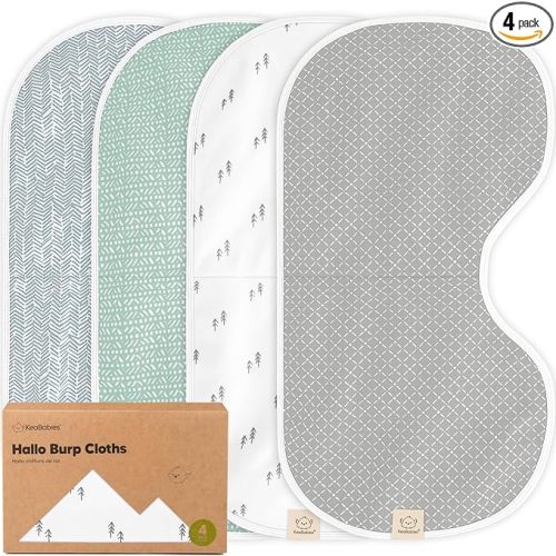 KeaBabies 4-Pack Baby Burp Cloths Baby Girl, Boy - Organic Cotton Burp Cloth, Extra Large, Absorbent, Soft Burping Cloths & Bibs Set for Babies, Newborn Burp Clothes, Thick Burp Rags (Nordic)