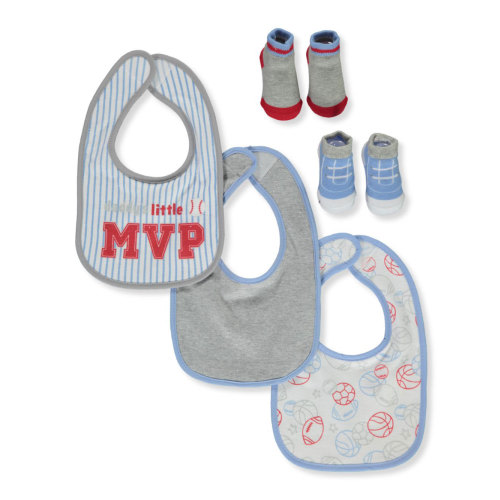 Buttons & Stitches Baby Big Boys' 3-Pack Bibs with Booties - Blue/Multi, one Siz