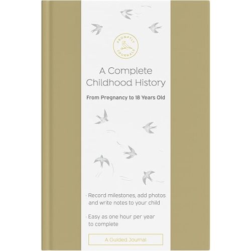 Promptly Journals, A Complete Childhood History: From Pregnancy to 18 Years Old (Sage Green, Linen) | Baby Book and Pregnancy Journal | Baby Memory Book
