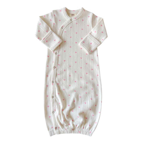 White with Pink Heart / Organic Pointelle Gown
