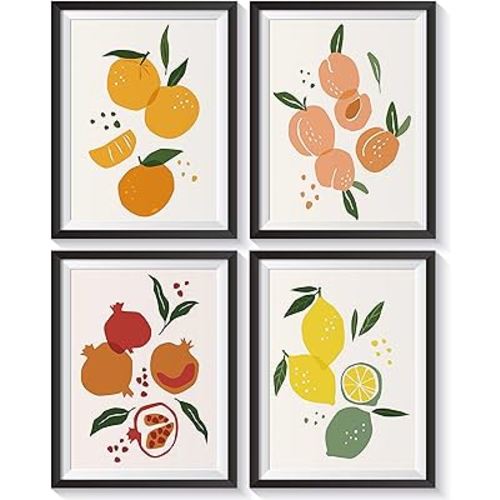 Fruit Botanical Prints Posters Wall Art Lemon Orange Peach Pear Fruits Prints Set of 4 Home Kitchen Bedroom Living Room Apartment Nursery Kid Room Bathroom Office Decoration, 8 x 10 Inch(Unframed)