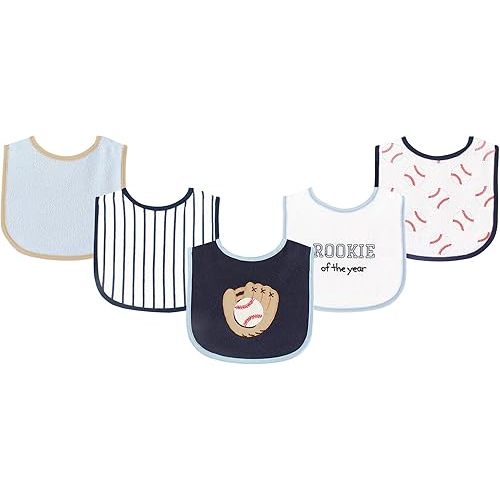 Luvable Friends Unisex Baby Cotton Terry Drooler Bibs with PEVA Back, Baseball, One Size