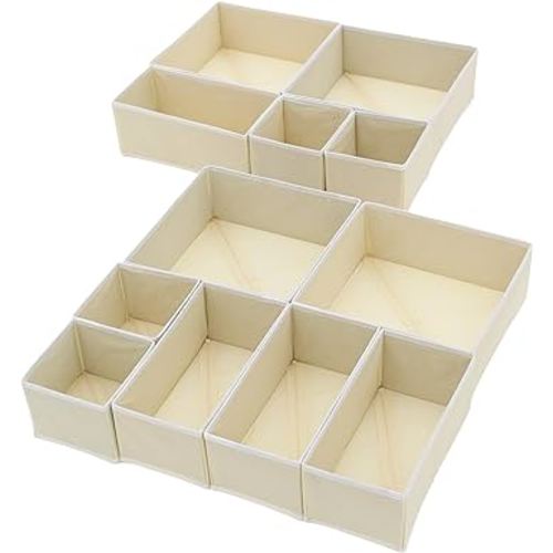 12 Pack Drawer Organizers, Drawer Dividers Storage Bins,Dresser Closet Organizers Foldable Storage Bins for Clothes,Underwear,Socks,Bra,Towels,Ties (Beige)