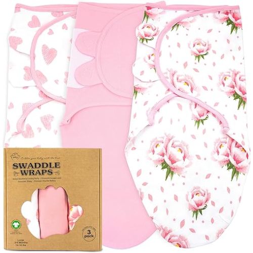 Bublo Baby Swaddles for Newborns Girl - 3 Pack Organic Baby Swaddles 3-6 Months - Baby Swaddle Sleep Sack – Infant Swaddle Sleeping Sack - Baby Swaddle Blanket Wrap (Hearts-Flowers)