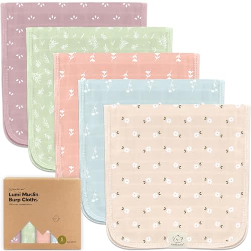 5-Pack Muslin Burp Cloths for Baby Boys, Girls - Baby Burp Cloths Neutral, Soft and Absorbent Burp Clothes, Burping Cloths for Babies, Burp Rags, Baby Girl & Boy Burp Cloth, Baby Essentials (Bloom)