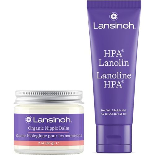 Lansinoh Organic Nipple Balm and HPA Lanolin Nipple Cream Bundle for Breastfeeding