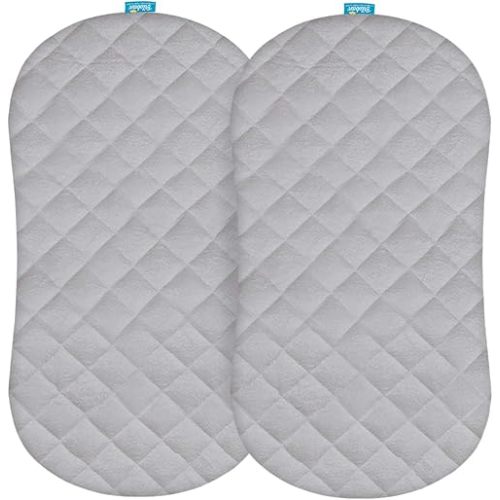 Biloban Waterproof Bassinet Mattress Pad Cover(18"x30"), 2 Pack, Ultra Soft Bamboo Surface, Quilted Bassinet Mattress Protector Fit for Halo Bassinest Swivel Sleeper, Gray