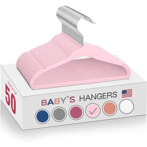 MOERKADA Baby Velvet Hangers 50pack-11“Inch Non Slip Kids Hangers for Infant/Toddler Pink Hangers