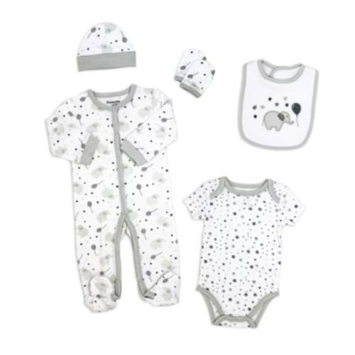 Baby Boy and Baby Girl Elephants and Balloons 5 Piece Layette Set