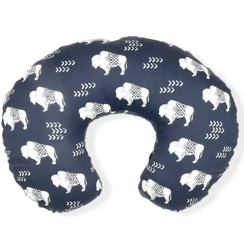 Nursing Pillow Cover- NAVY AZTEC BUFFALO- buffaloes- boho- nursing cover- boy nursing pillow- western- modern- bison- mountains- bedding