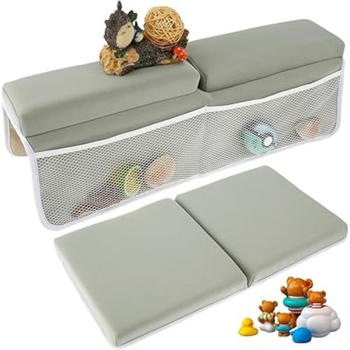 Baby Bath Kneeler and Elbow Rest Pad Set, 1.5'' Comfortable Thicker Quickly Dry Baby Bath Kneeler Pads, Comfortable Non-Slip Kneeling Mat Cushion with Toy Organizer Storage Pockets