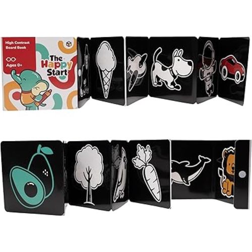 Happy Start High Contrast Tummy Time Books – Black and White Baby Books, High Contrast Baby Toys, Hospital Approved Baby Board Books, Stand Up High Contrast Books for Newborns Ages 0+ (English)