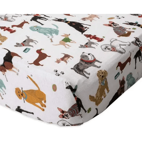 Little Unicorn Woof Fitted Crib Sheet | 100% Cotton Muslin | Super Soft | Sized for Standard Baby Crib & Toddler Mattress | Machine Washable | 52” x 28” x 9”