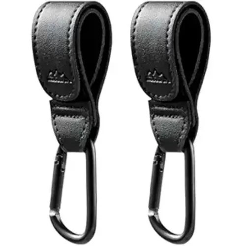 Baby Stroller Hooks Bag Hooks for Hanging Diaper Bags Multipurpose Hooks for Grocery Shopping Bags Premium Vegan Leather Pram Straps 2 Pcs (Black-3)