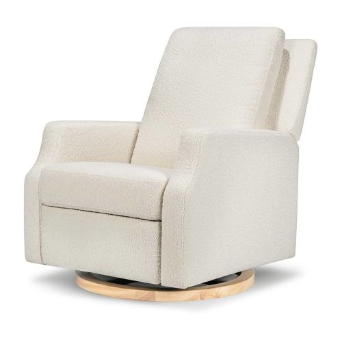 Namesake Crewe Recliner and Swivel Glider in Ivory Boucle with Light Wood Base, Greenguard Gold Certified