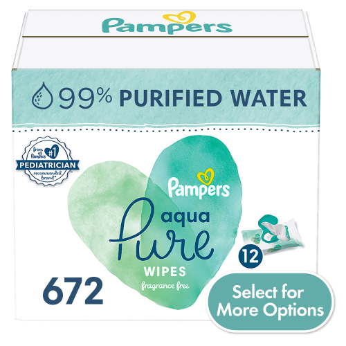 Pampers Aqua Pure Baby Wipes 12X Flip-Top Packs 672 Total Wipes (Select for More Options)