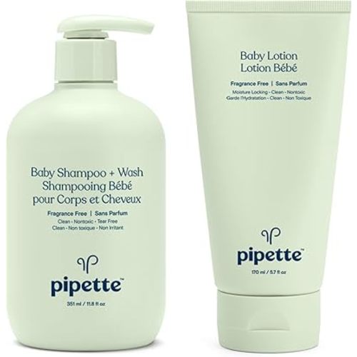 Pipette Fragrance-Free Wash and Lotion Duo, Clean, Tear-Free Bath Time, Sulfate-Free, Paraben-Free, Sensitive Skin Baby Wash, Sensitive Skin Baby Lotion, Hypoallergenic, Non-Toxic