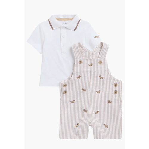Puppies Polo Shirt & Shortalls Set - 3m