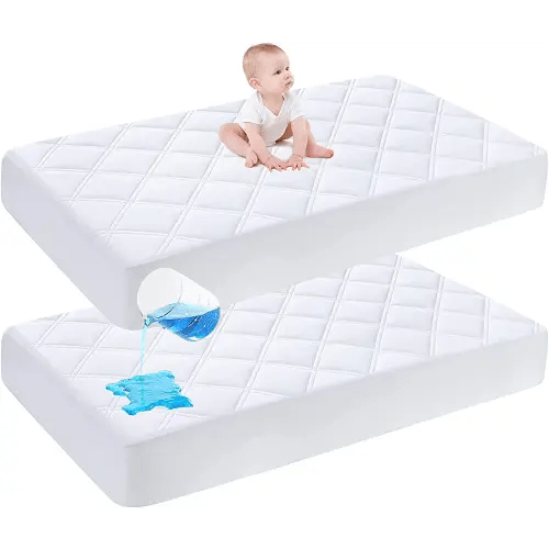 Cute Castle 2 Pack Baby Waterproof Crib Mattress Protector - Ultra Soft - Baby Bedding Mattress Pad Cover Sheets for Toddler (White, 28x52x6 Inch)