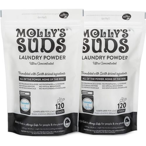 Molly's Suds Original Laundry Detergent Powder | Natural Laundry Detergent Powder for Sensitive Skin | Earth-Derived Ingredients, Stain Fighting | 240 Loads (Unscented) | Great Holiday, Christmas Gift