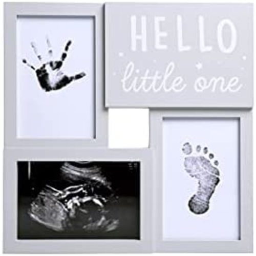 Kate & Milo Babyprints and Sonogram Hello Little One Collage Frame, Baby Handprint, Footprint and Ultrasound Baby Keepsake Frame, Pregnancy Announcement, Gender-Neutral, White