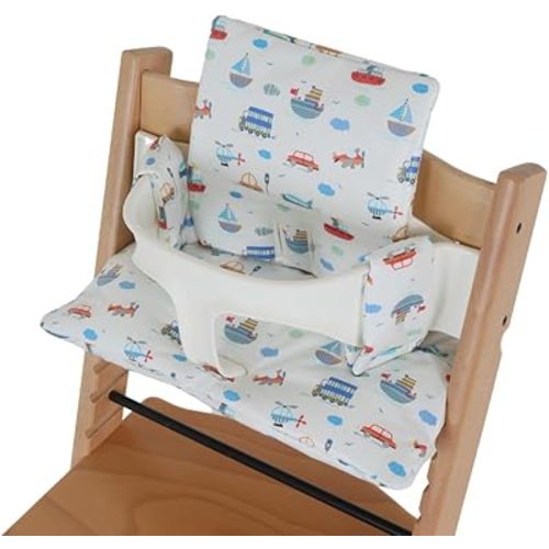 Waterproof & Compatible Stokke Tripp Trapp Cushion Set - Easy to Clean - Made in Korea - 100% Cotton - Made for Stokke Tripp Trapp High Chair (Vroom Vroom)