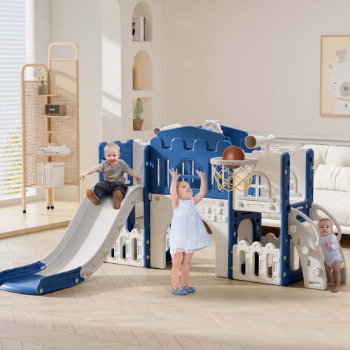 WFUN 9 in 1 Toddler Slide PlaySet for kids indoor/outdoor for Toddlers Age 1+, Blue & Gray
